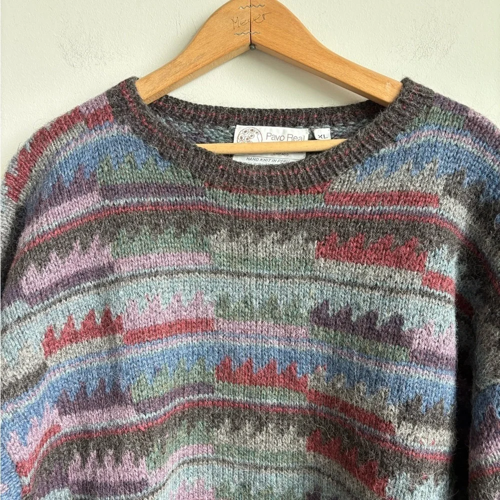 Pavo Real Hand Knit in Peru 100% Pure Alpaca Wool Sweater XL